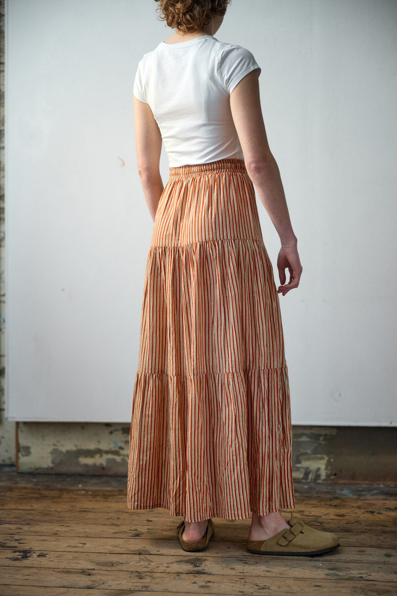 Maxi Tiered Skirt - Crimson Lines