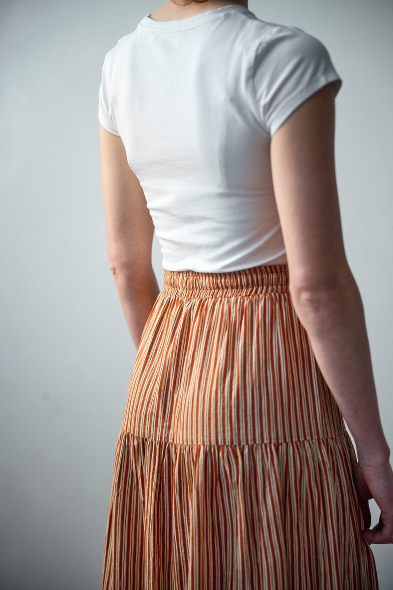Maxi Tiered Skirt - Crimson Lines