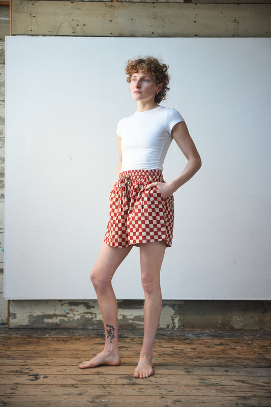 Mia Shorts - Check Madder Red