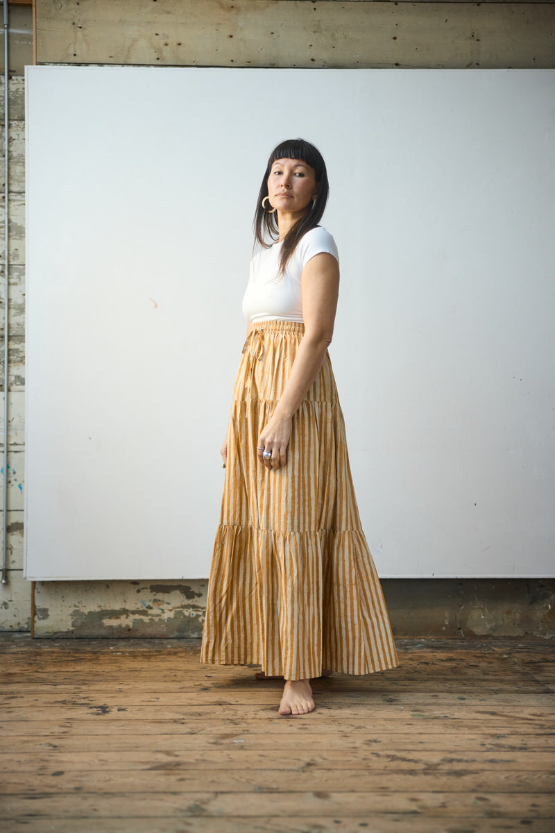 Maxi Tiered Skirt - Ochre Stripes