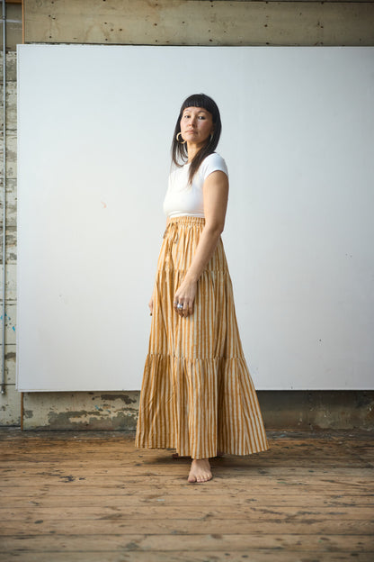 Maxi Tiered Skirt - Ochre Stripes