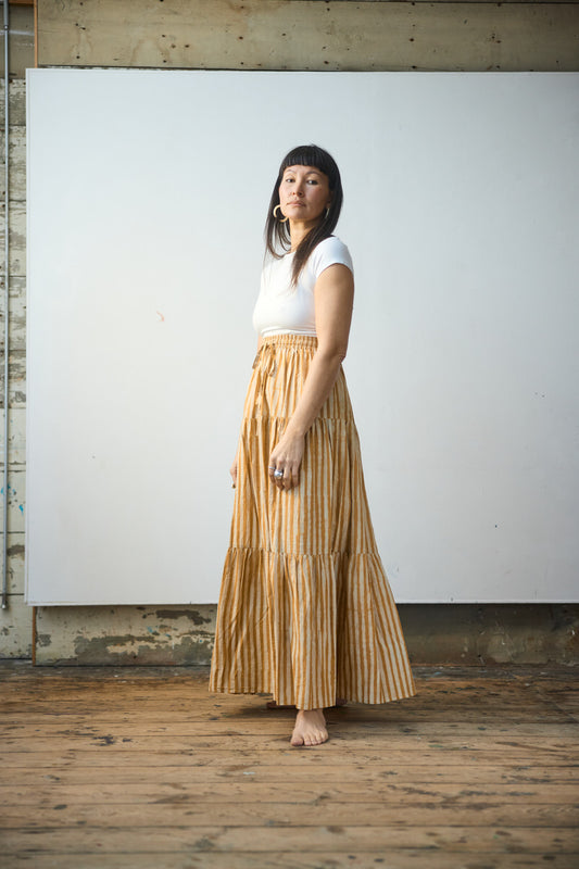 Maxi Tiered Skirt - Ochre Stripes