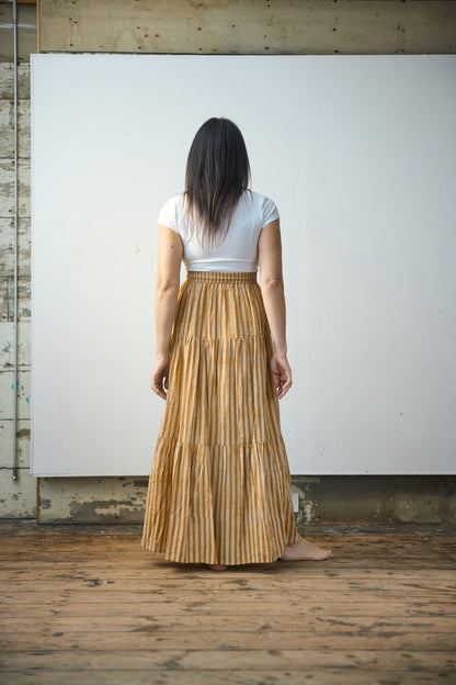 Maxi Tiered Skirt - Ochre Stripes