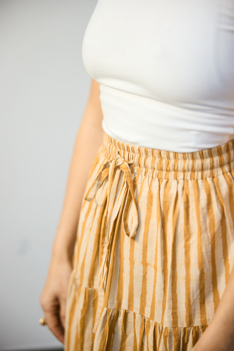 Maxi Tiered Skirt - Ochre Stripes