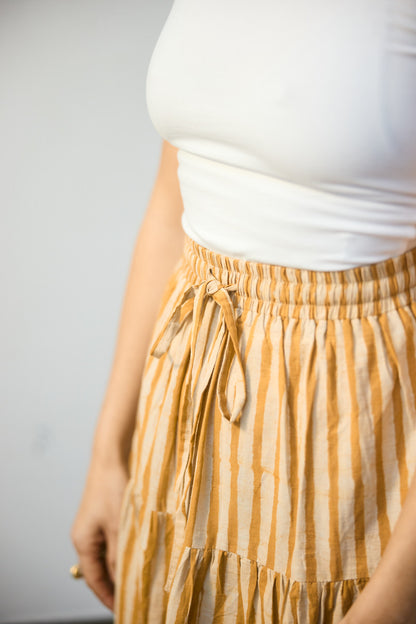 Maxi Tiered Skirt - Ochre Stripes