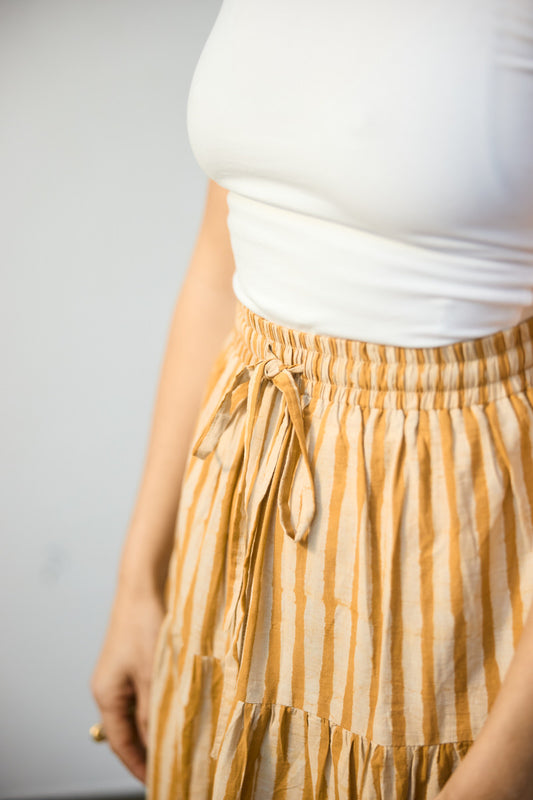 Maxi Tiered Skirt - Ochre Stripes