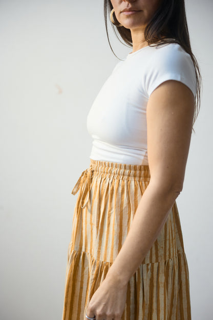 Maxi Tiered Skirt - Ochre Stripes