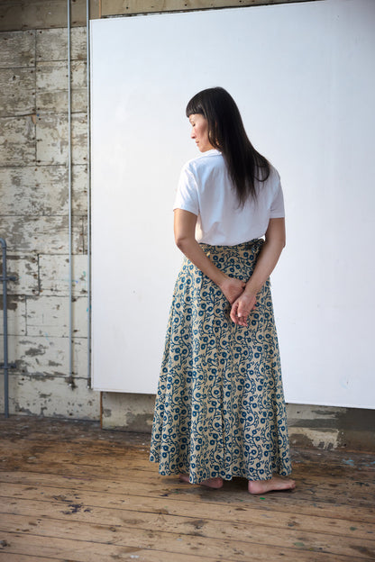 Pre-order: Maxi Wrap Skirt - Indigo Vine