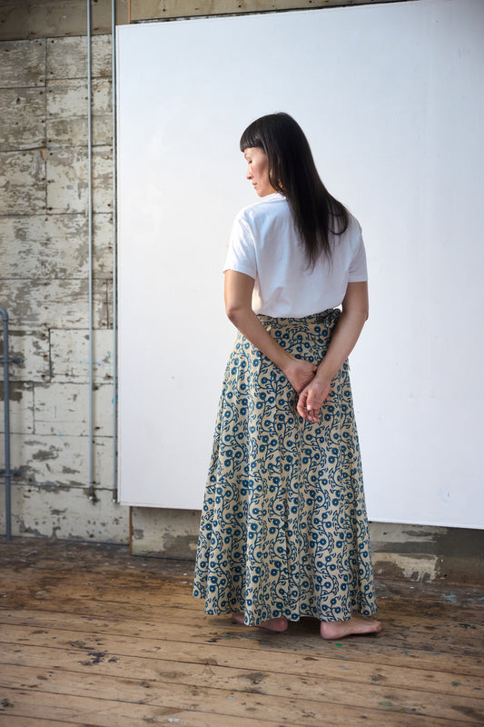 Pre-order: Maxi Wrap Skirt - Indigo Vine
