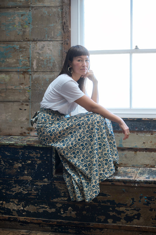 Pre-order: Maxi Wrap Skirt - Indigo Vine