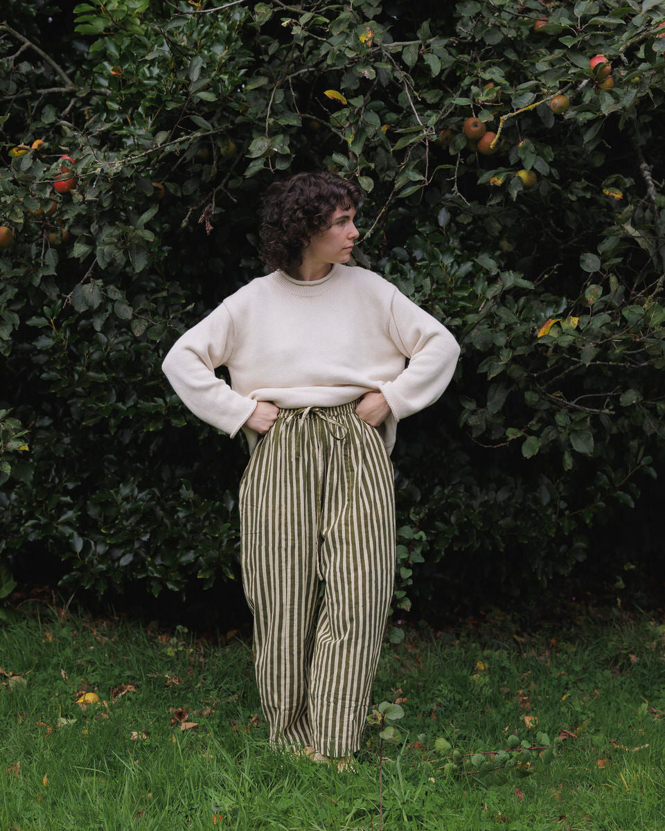 Striped Trousers - Basil Green Stripe