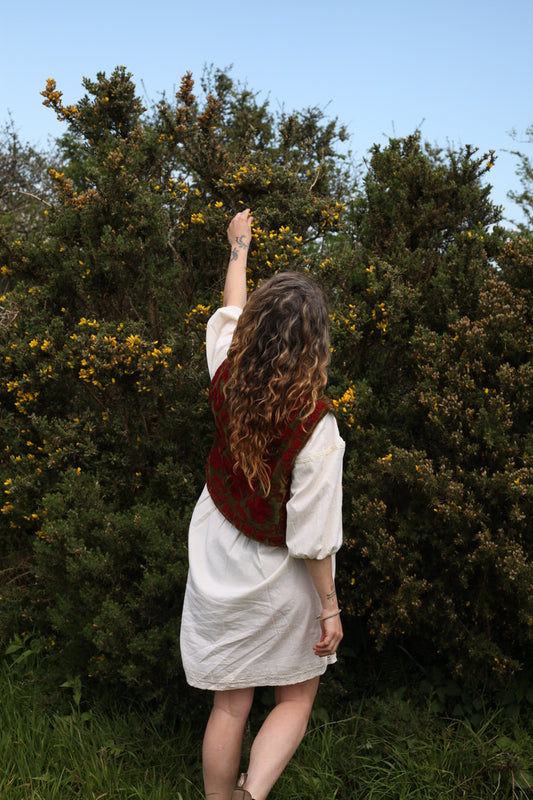 Folk Embroidered Waistcoat - Moss Green