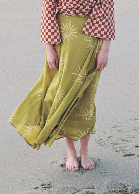 Pre-order • Maxi Wrap Skirt - Sun Swirl Pistachio